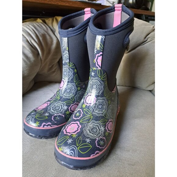Bogs Classic High Waterproof boots Gray & Floral Size 6 - Picture 1 of 9